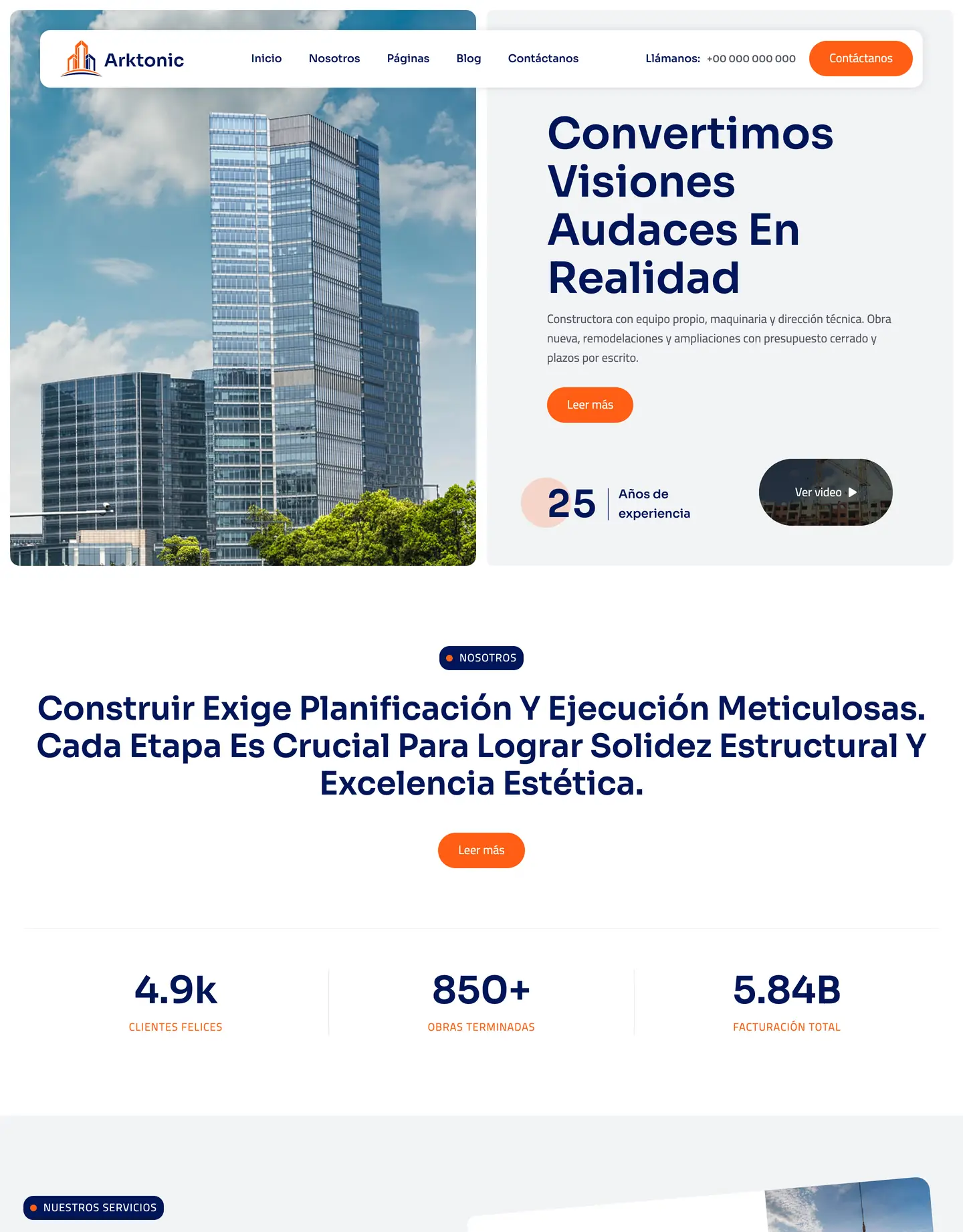 Plantilla de página web para construcción