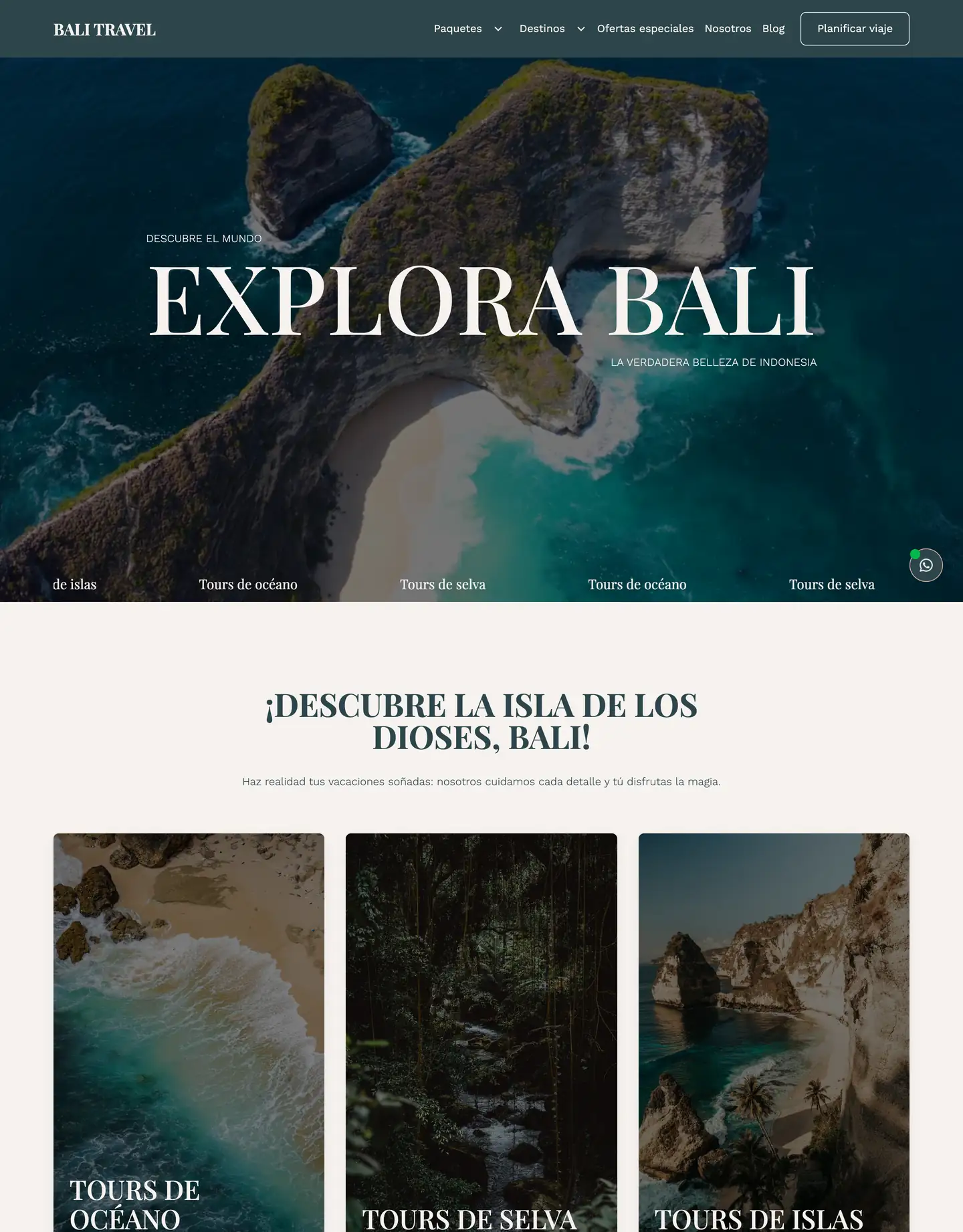 Plantilla de página web para turismo y viajes
