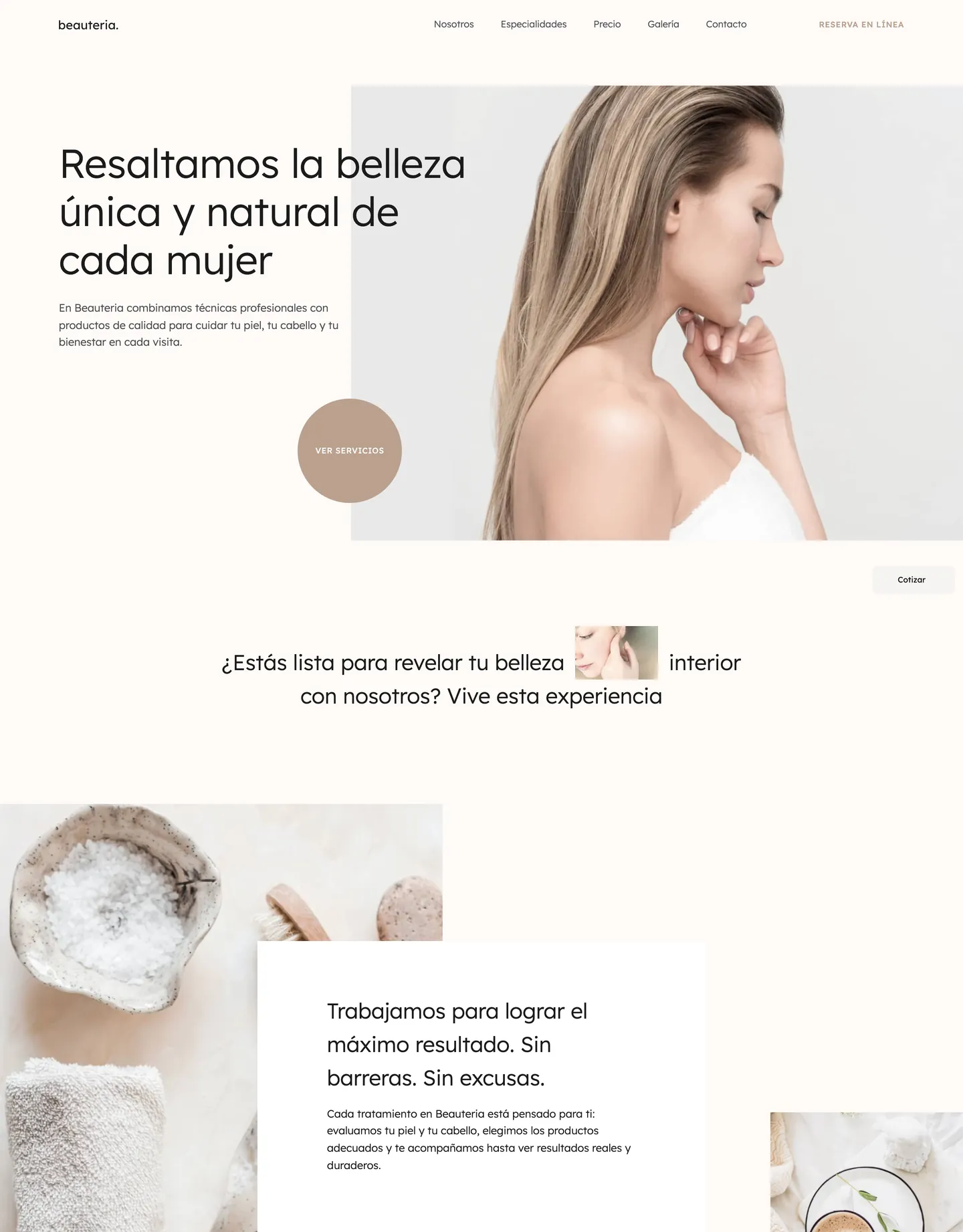 Plantilla de página web para belleza y estética