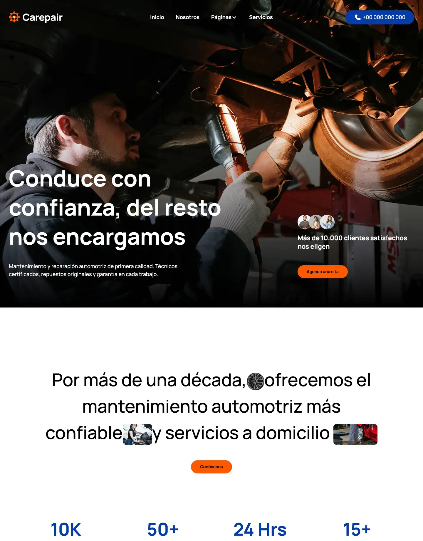 Plantilla de página web para talleres y automotriz