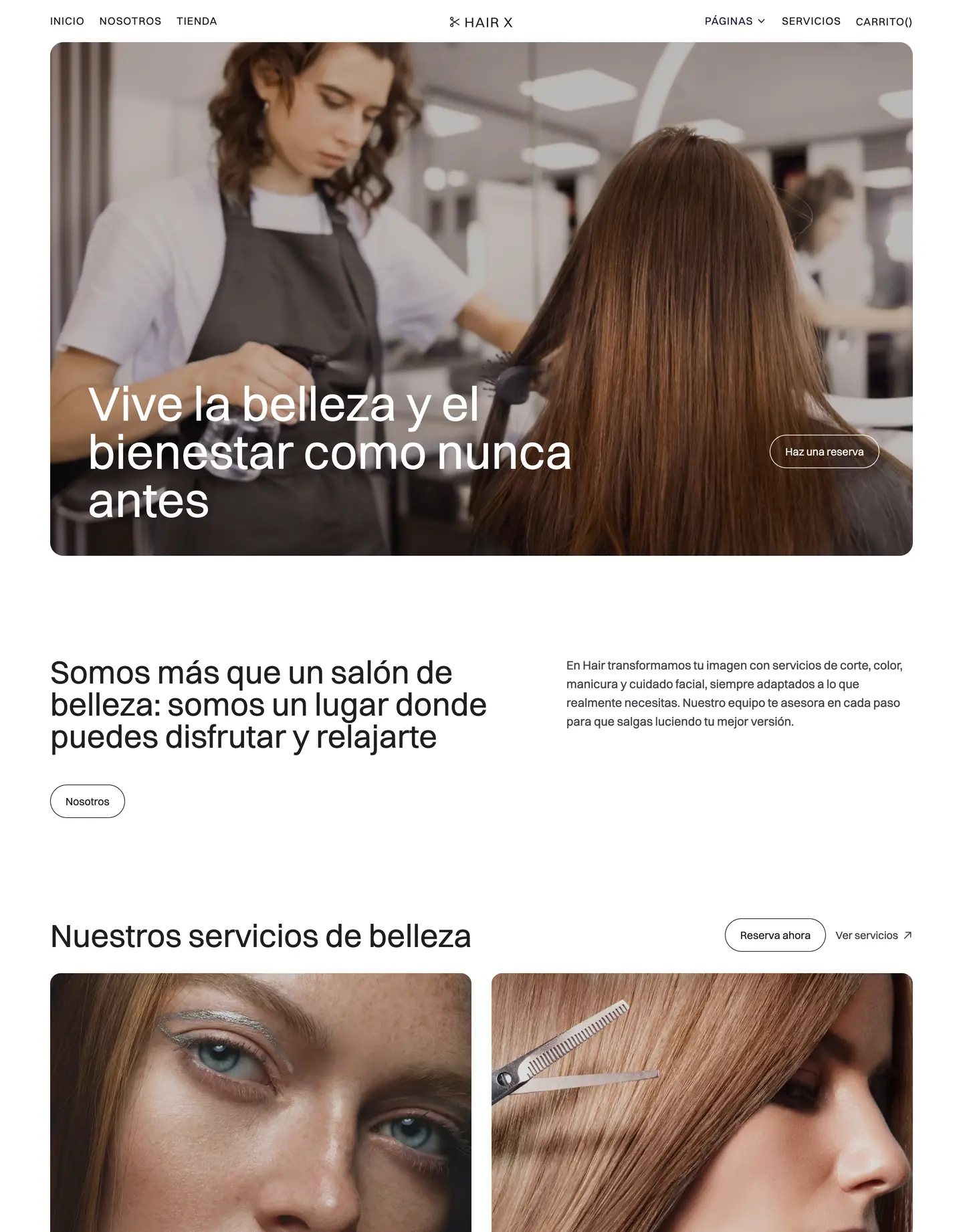 Plantilla de página web para belleza y estética