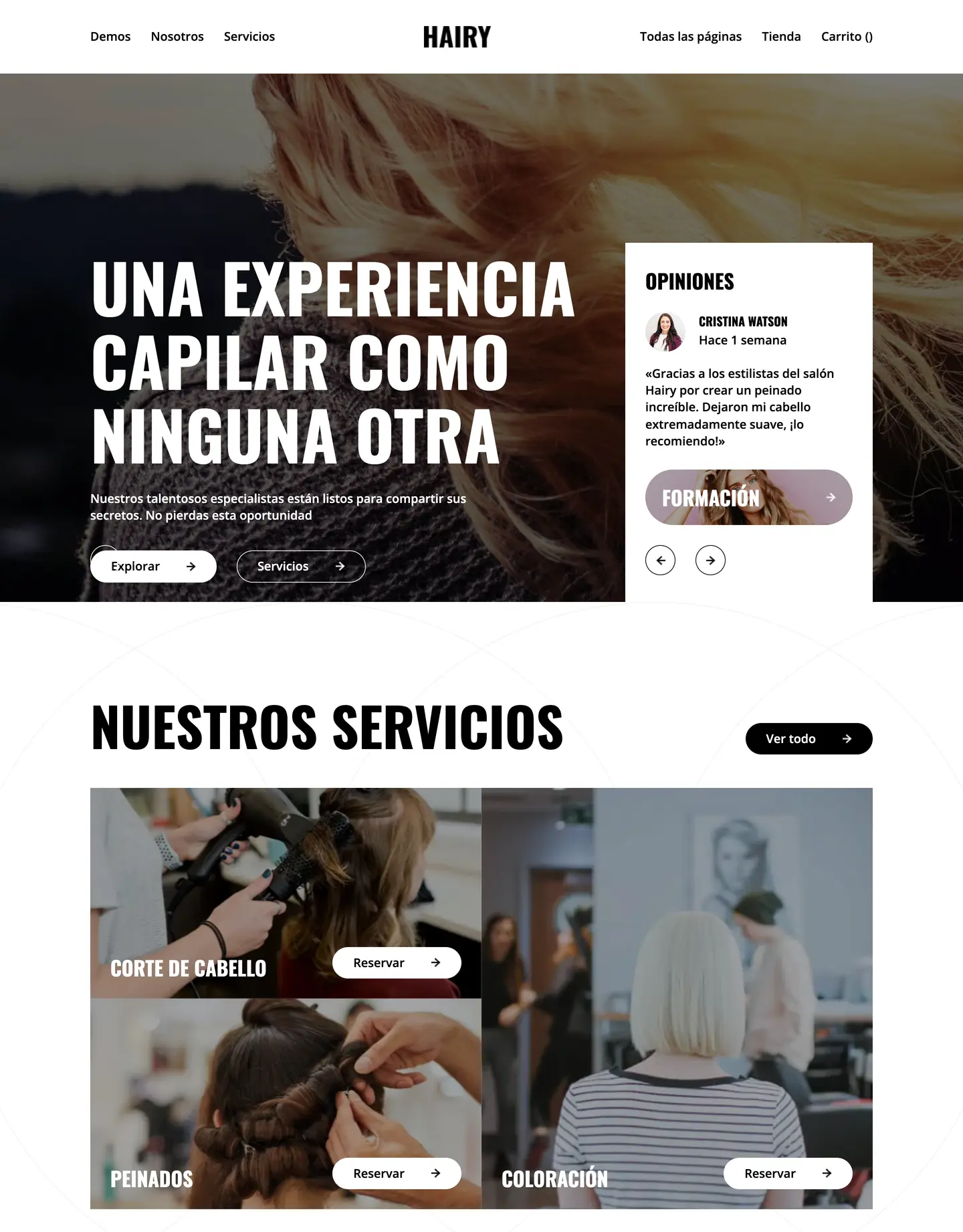 Plantilla de página web para belleza y estética