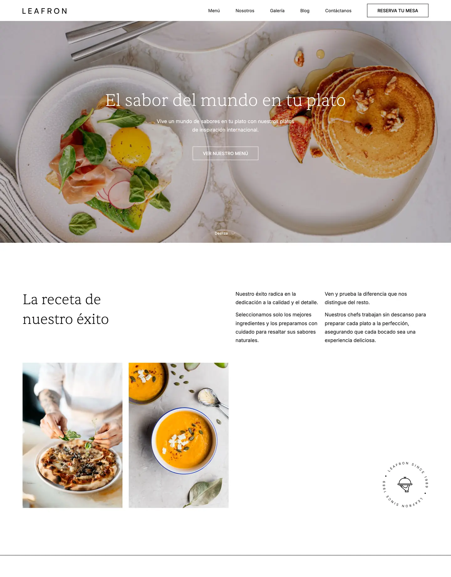 Plantilla de página web para restaurantes y cafés