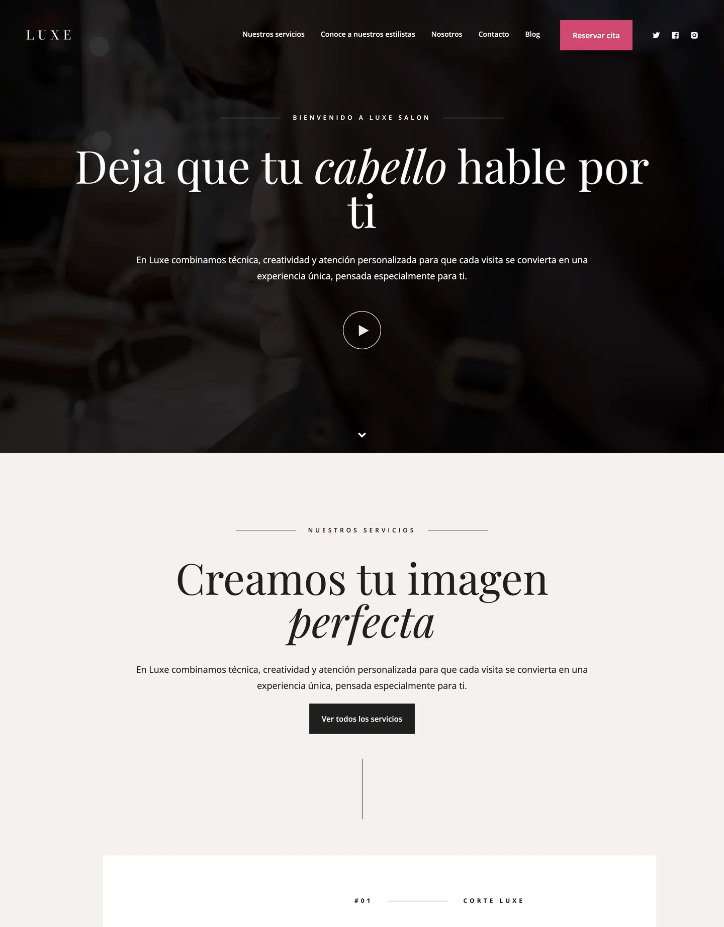 Plantilla de página web para belleza y estética