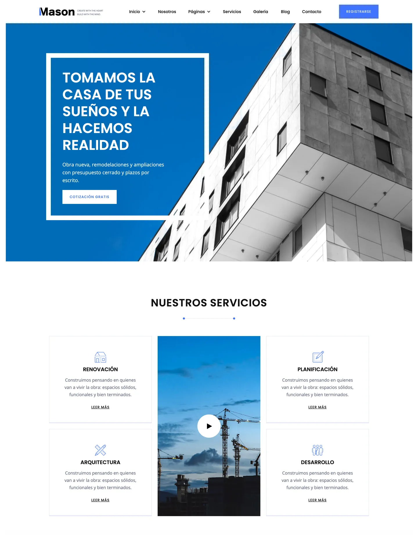 Plantilla de página web para construcción