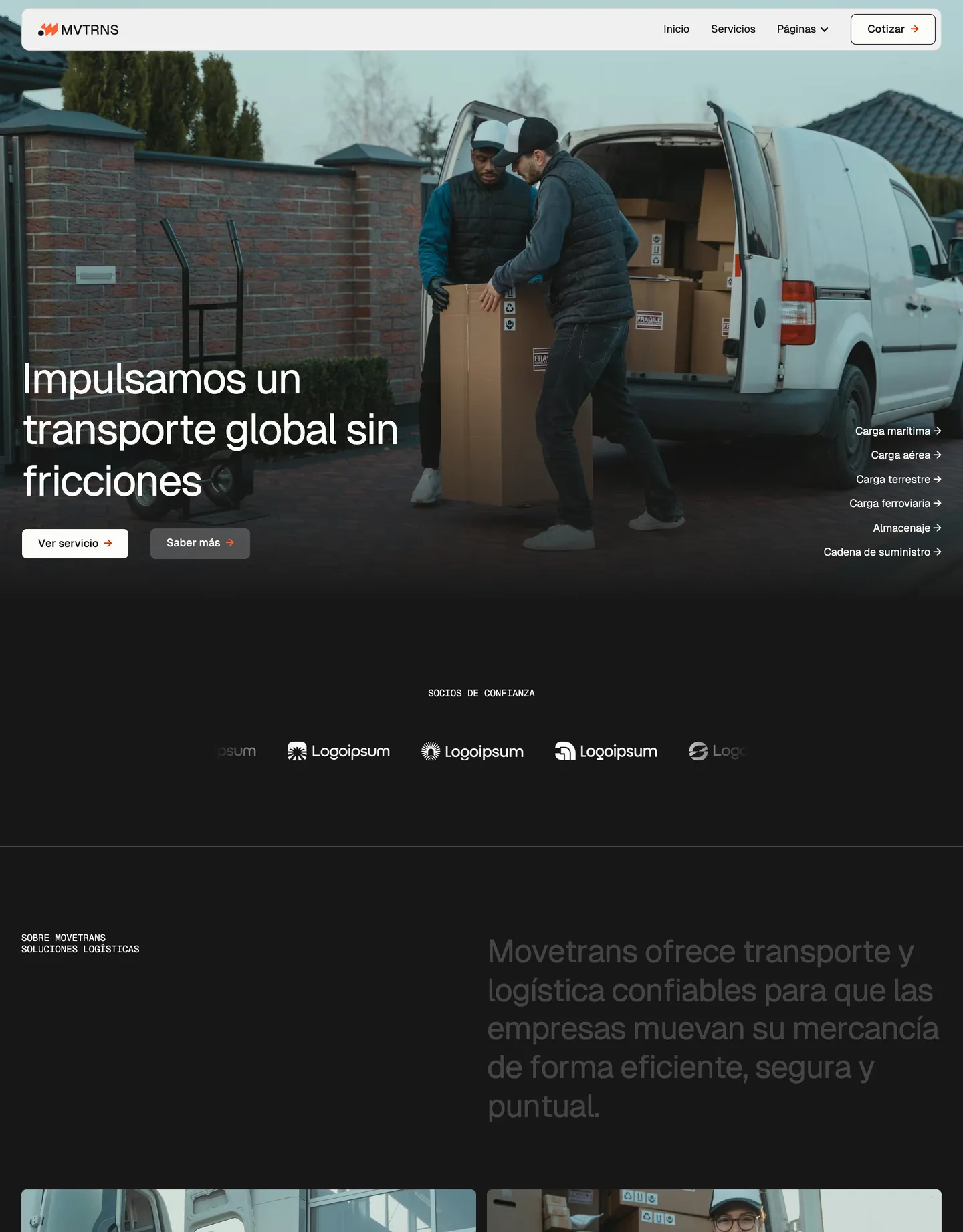 Plantilla de página web para transporte