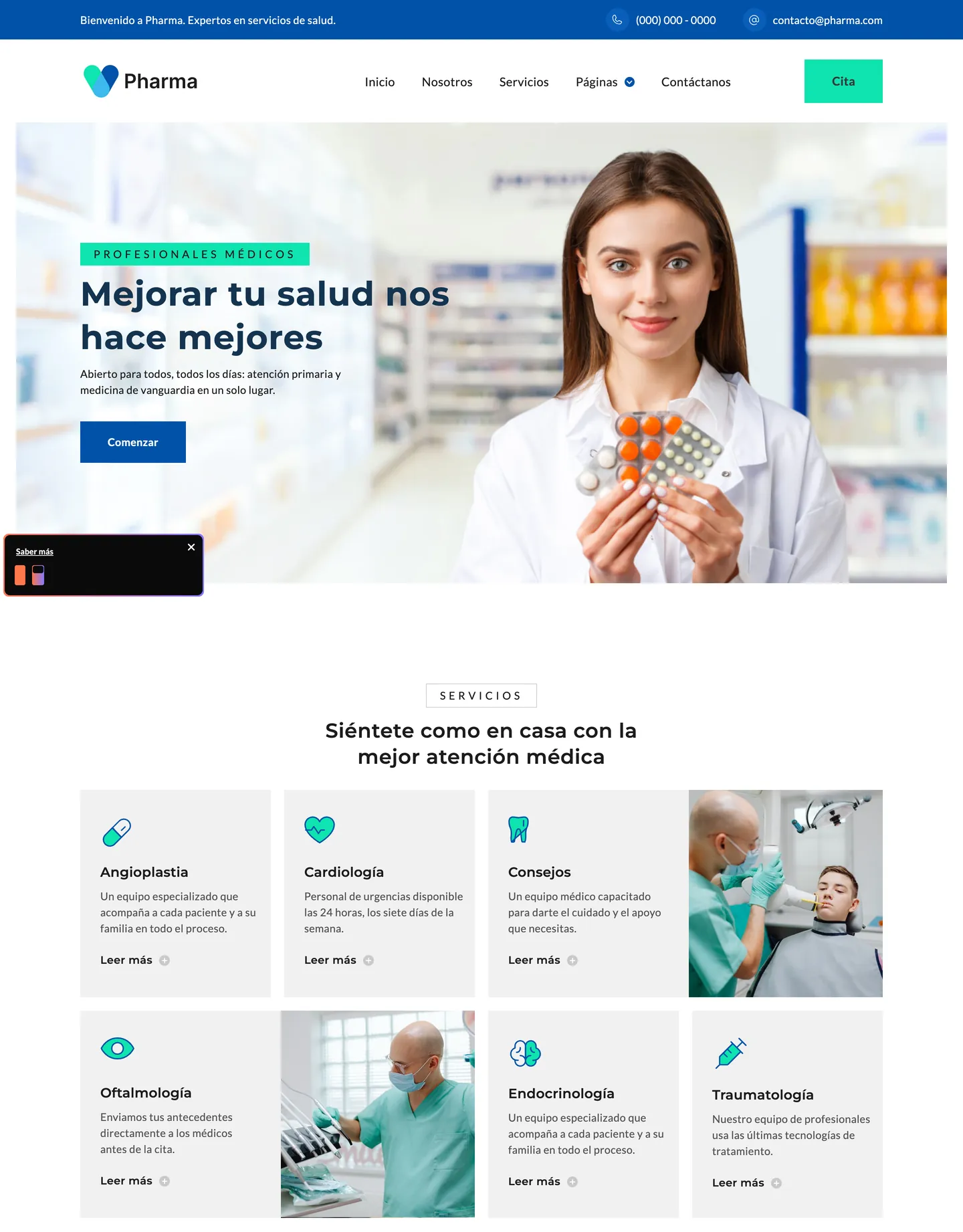 Plantilla de página web para salud y bienestar