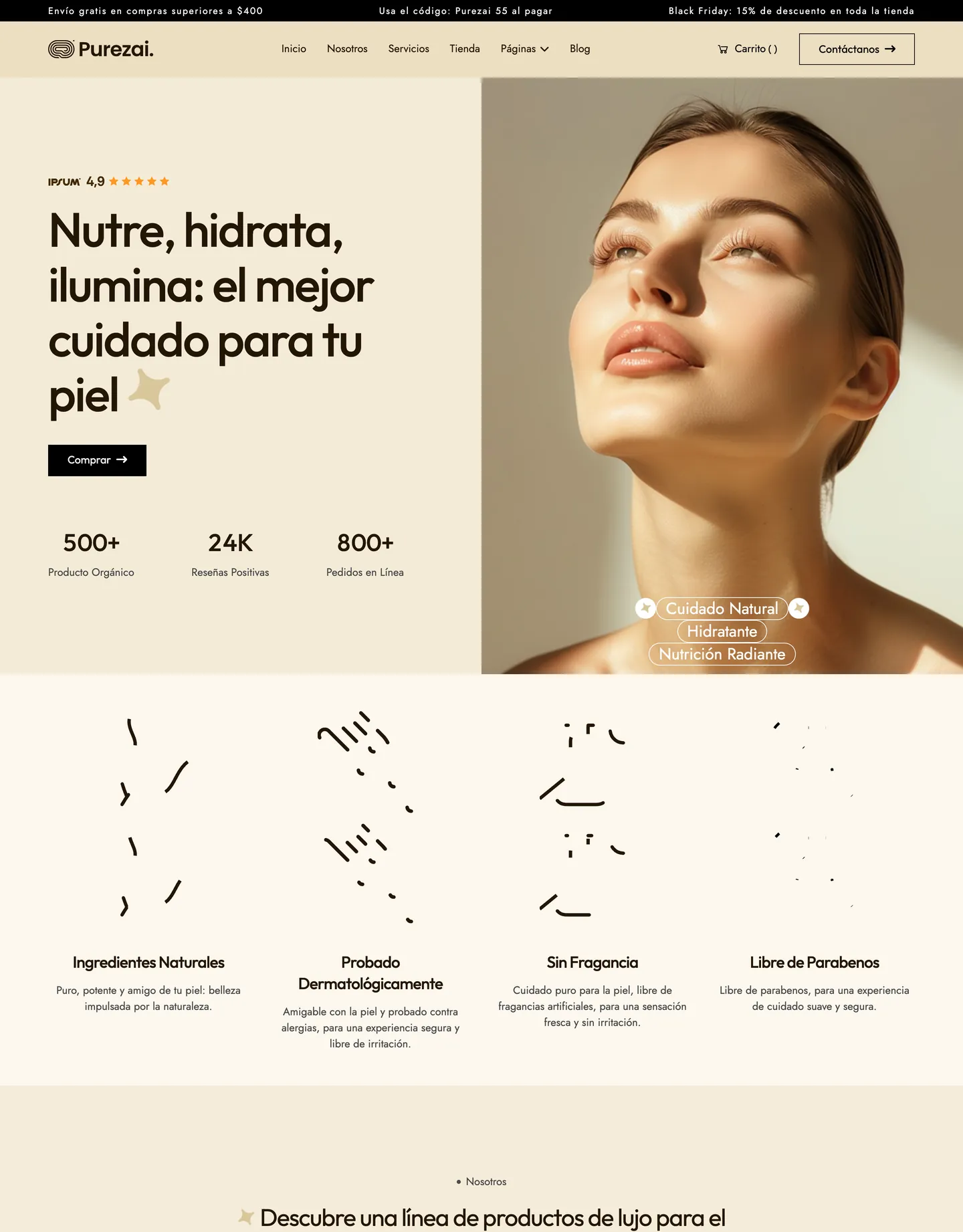 Plantilla de página web para belleza y estética