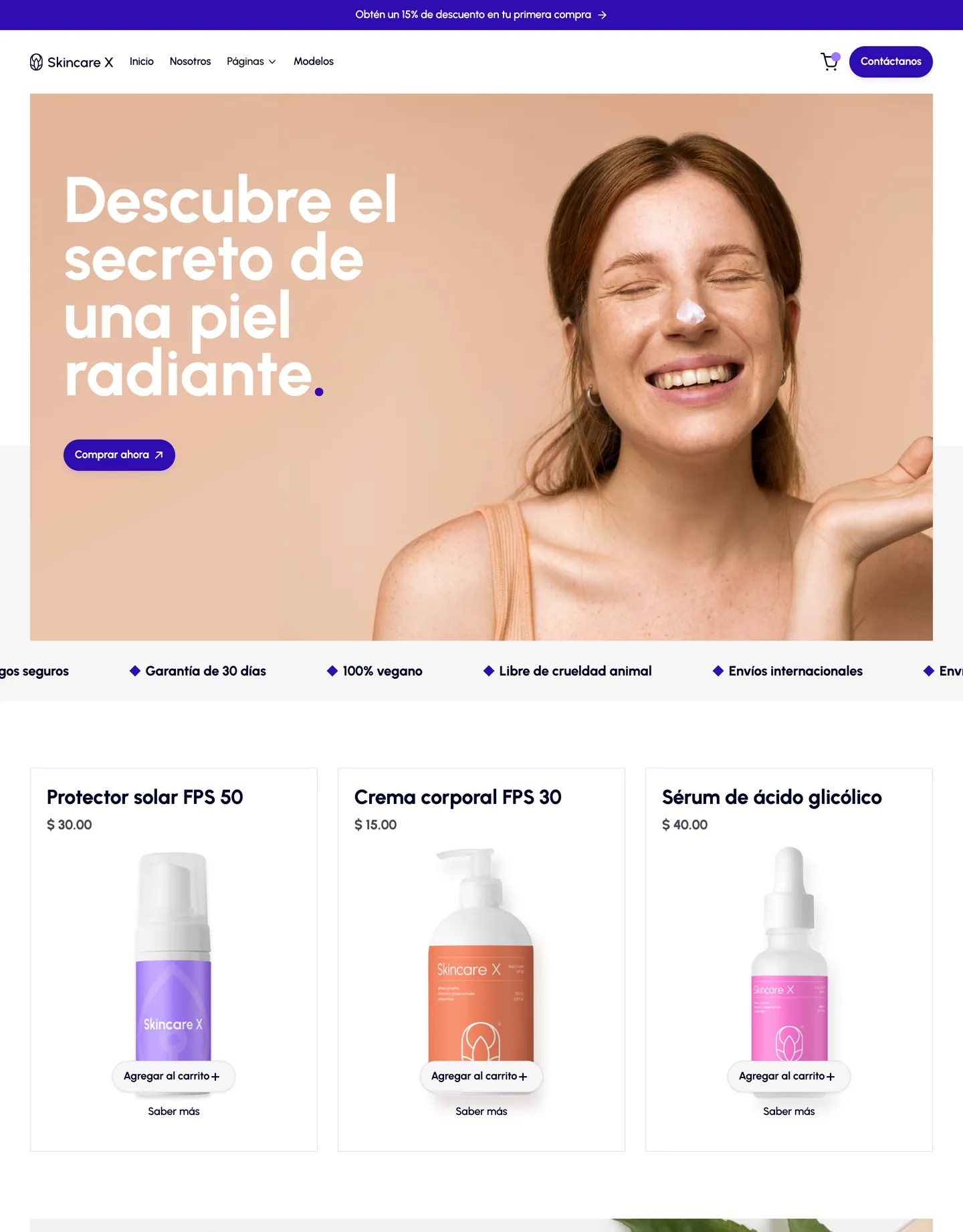 Plantilla de página web para belleza y estética