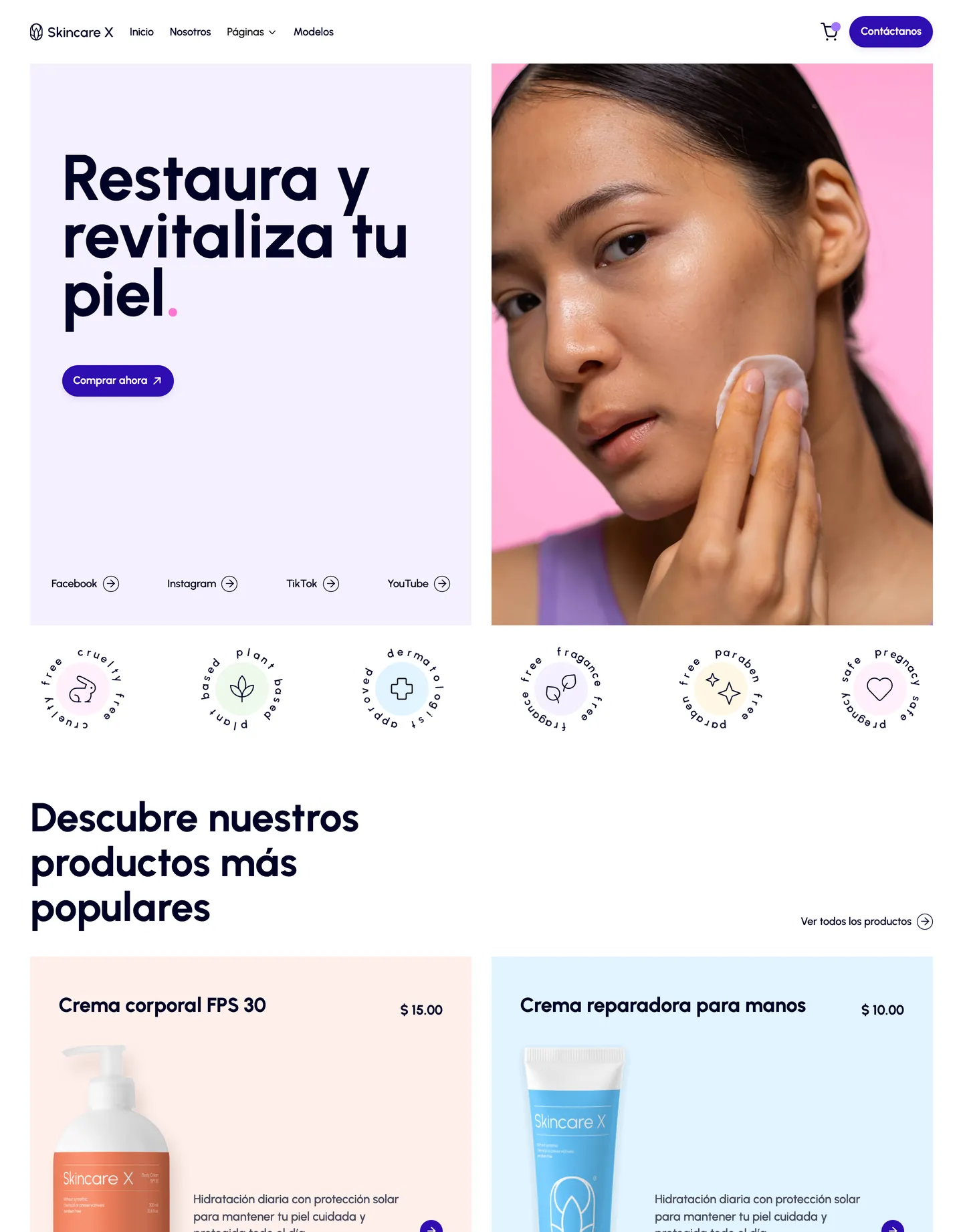Plantilla de página web para belleza y estética