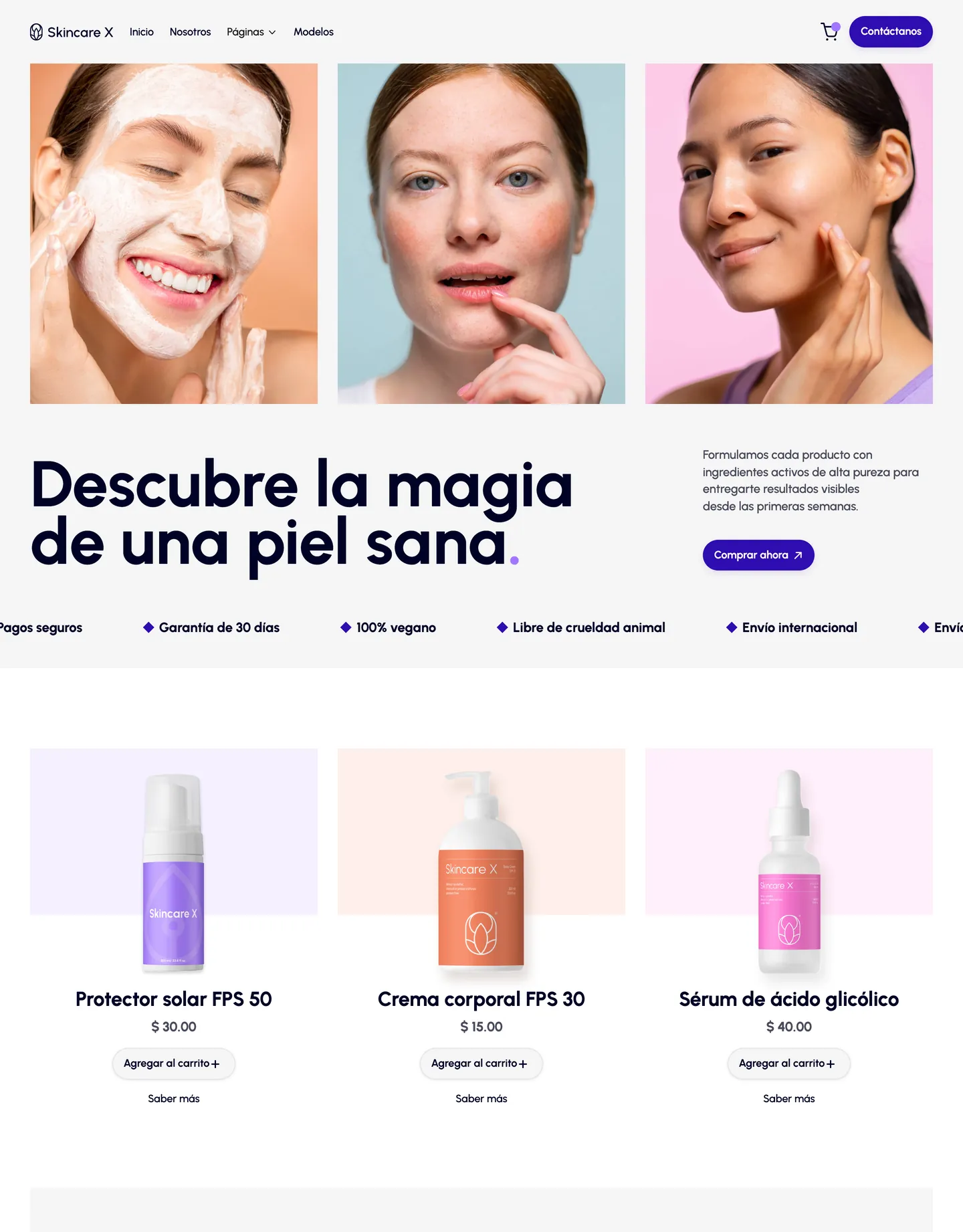 Plantilla de página web para belleza y estética
