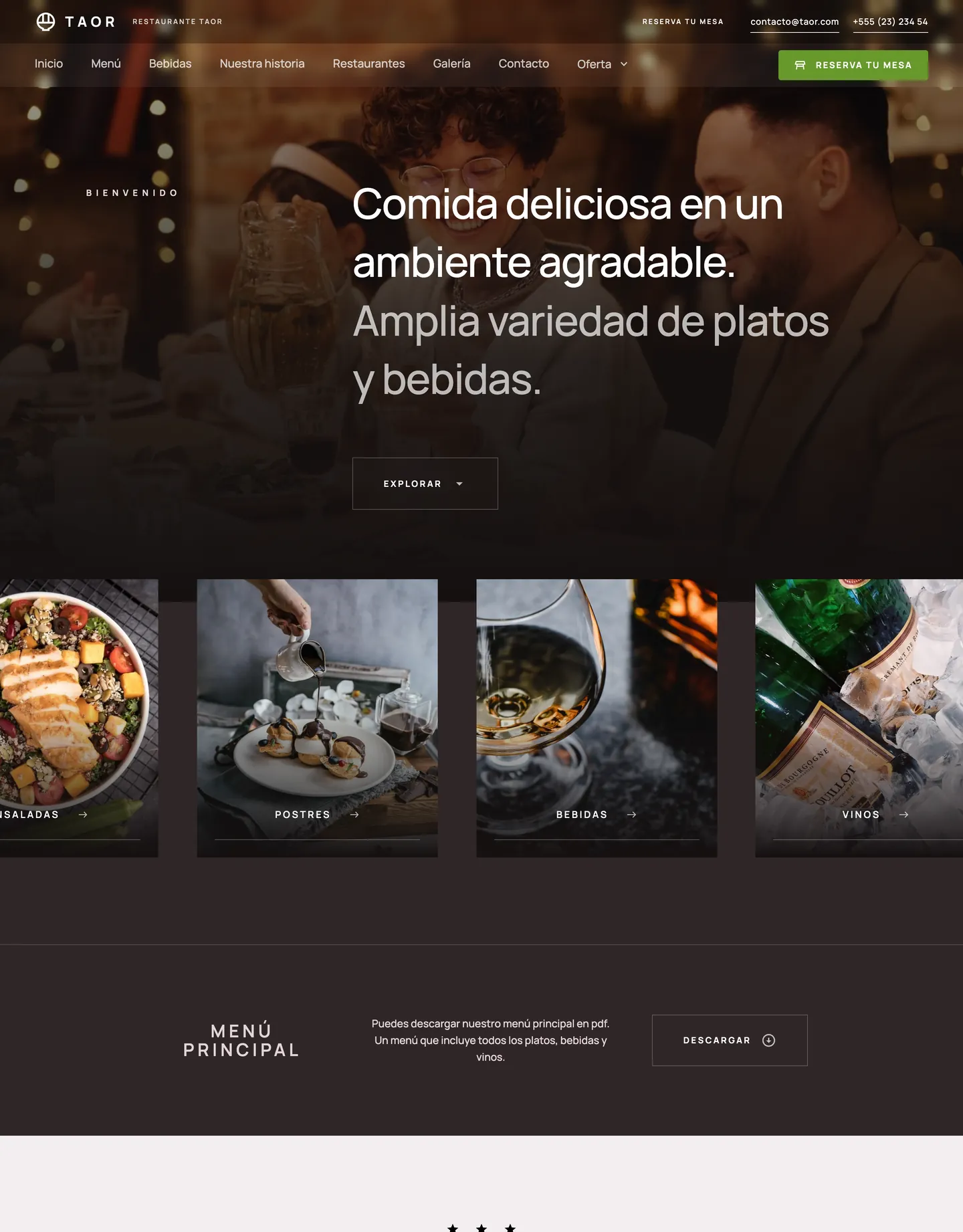 Plantilla de página web para restaurantes y cafés