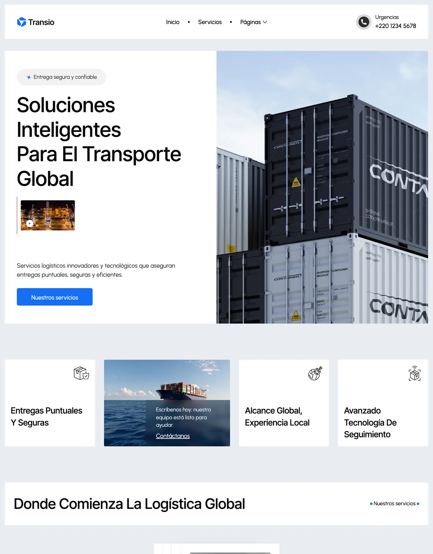 Plantilla de página web para transporte