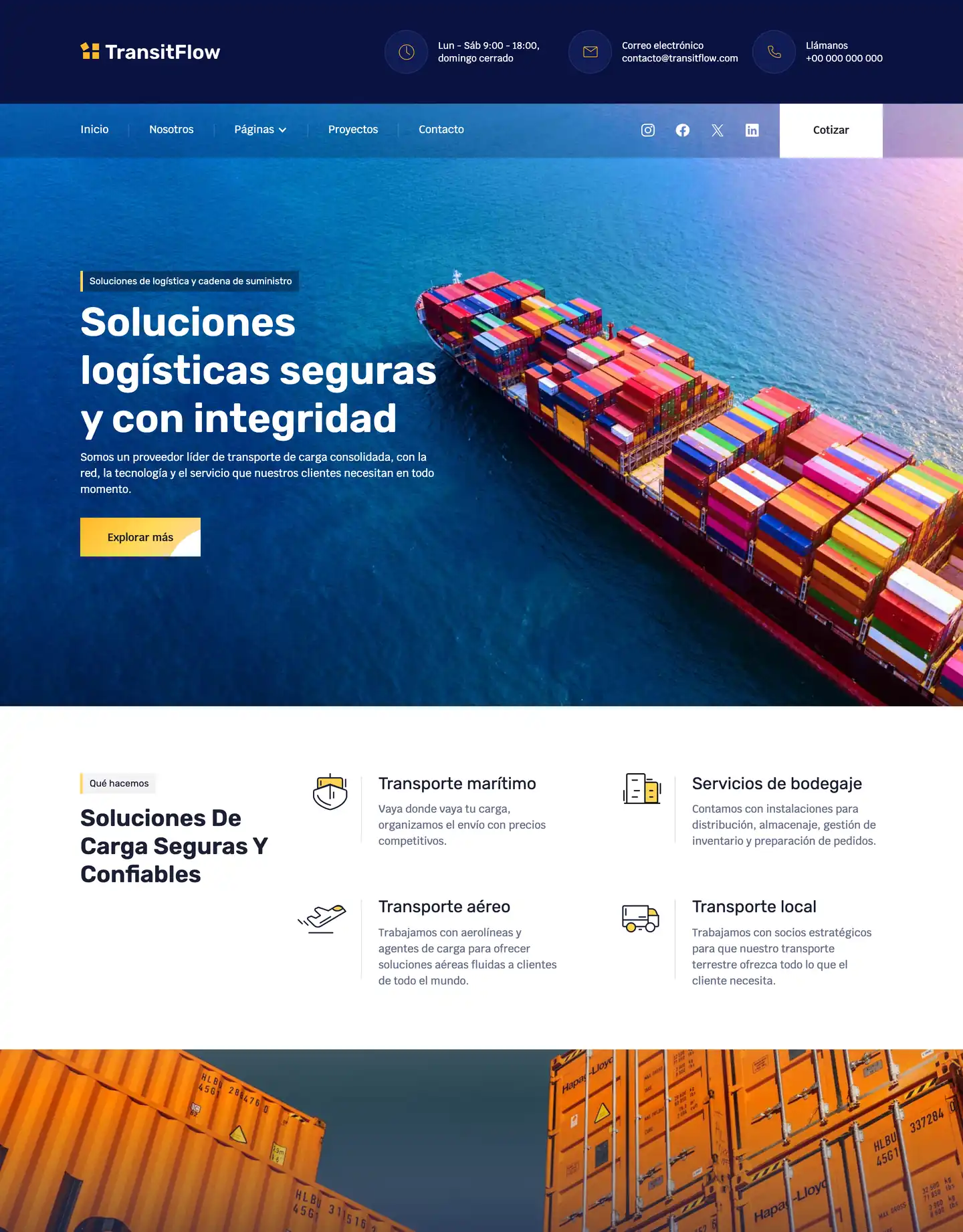 Plantilla de página web para transporte