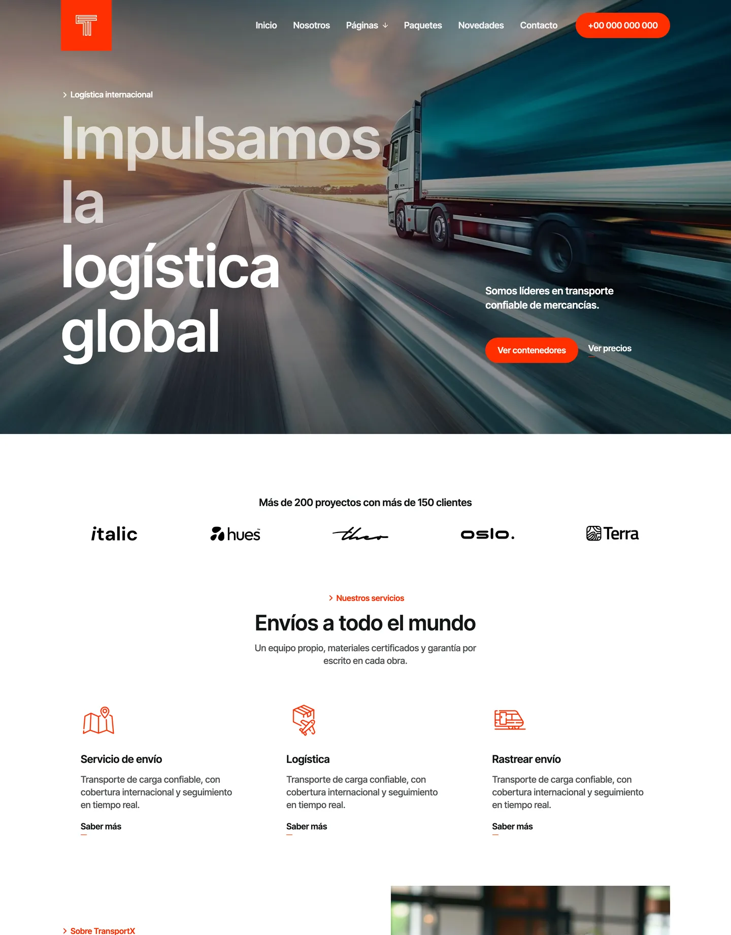 Plantilla de página web para transporte