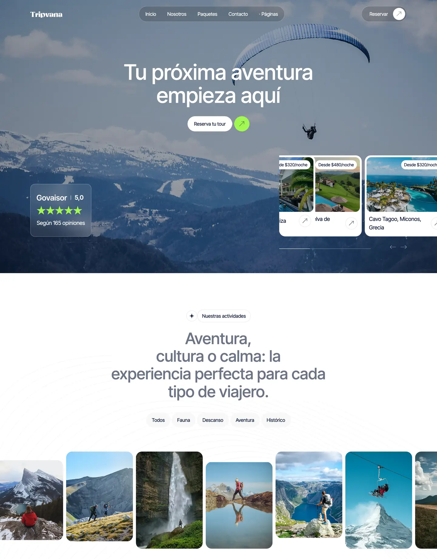 Plantilla de página web para turismo y viajes