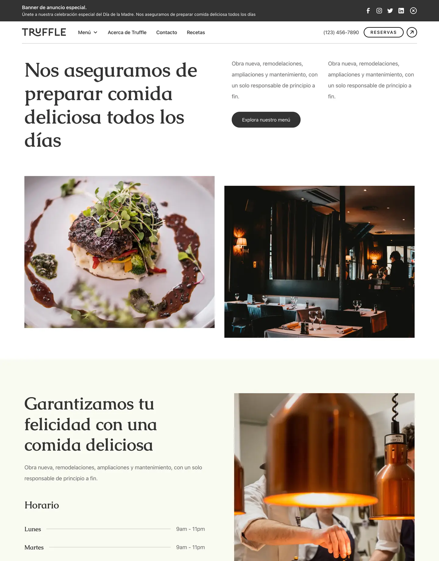 Plantilla de página web para restaurantes y cafés