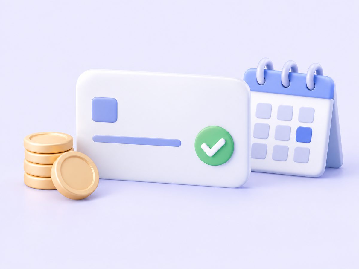 Tarjeta de cobro con una sola línea, monedas y calendario mensual